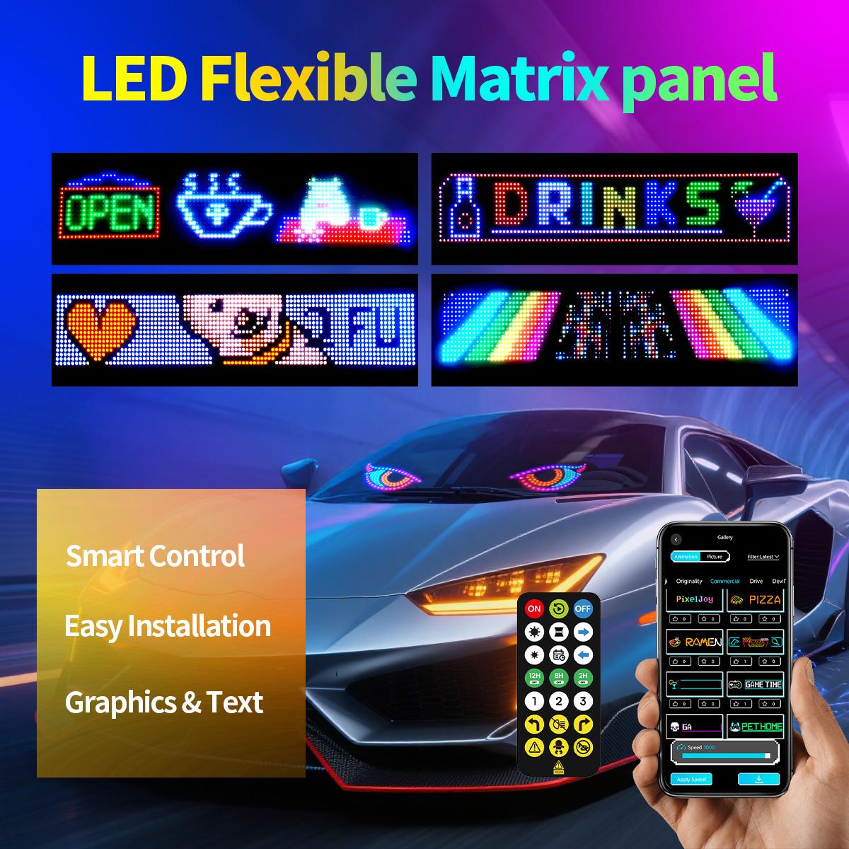 DAYBETTER Flexible LED Car Sign USB 5V Bluetooth Matrix Panel DIY Programmable Scrolling Light for Car Party Wedding Festival Smart APP Control Customized Function Brilliant Colorful Lighting