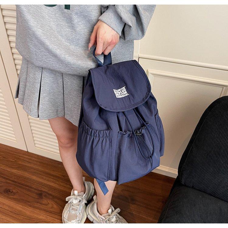 Korean Style Ins Drawstring Flap Backpack, Lightweight Nylon Casual Daypack, Large Capacity School Bag, Multi-Use Rucksack for Commute & Travel