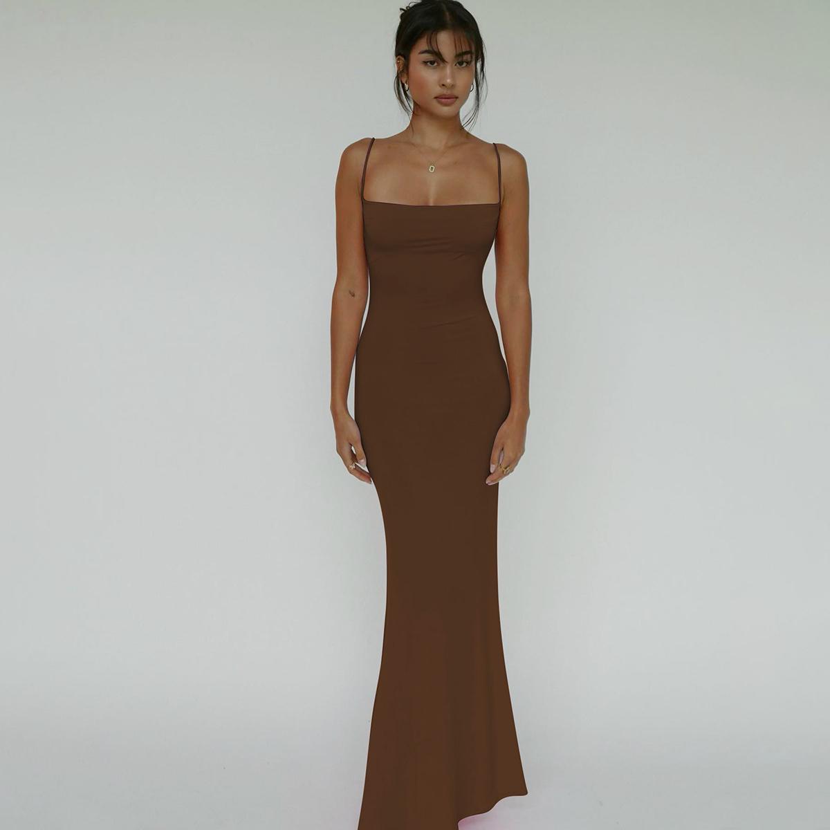 2026 Women'S Sleeveless Backless Bodycon Maxi Dress With Spaghetti Straps For Party Club Vacation Holiday Casual Elegant Evening Outfit Summer Fashion graduation