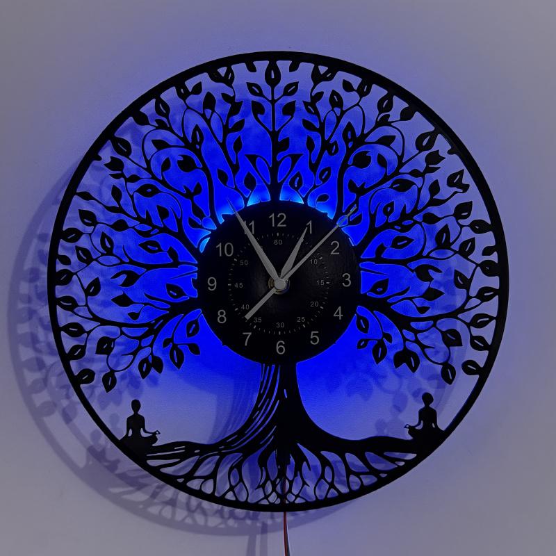 Zen Meditation Under Tree Vinyl Record Wall Clock Art Decor for Home Bedroom Office Cafe Restaurant Kitchen Ideal Gift for Birthday Halloween Christmas Easter (Battery Not Included)