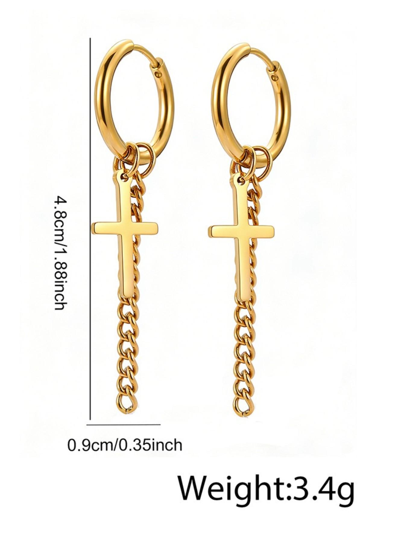 18K Gold-Plated Hip-Hop Punk Style - Unisex Cross Chain Earrings