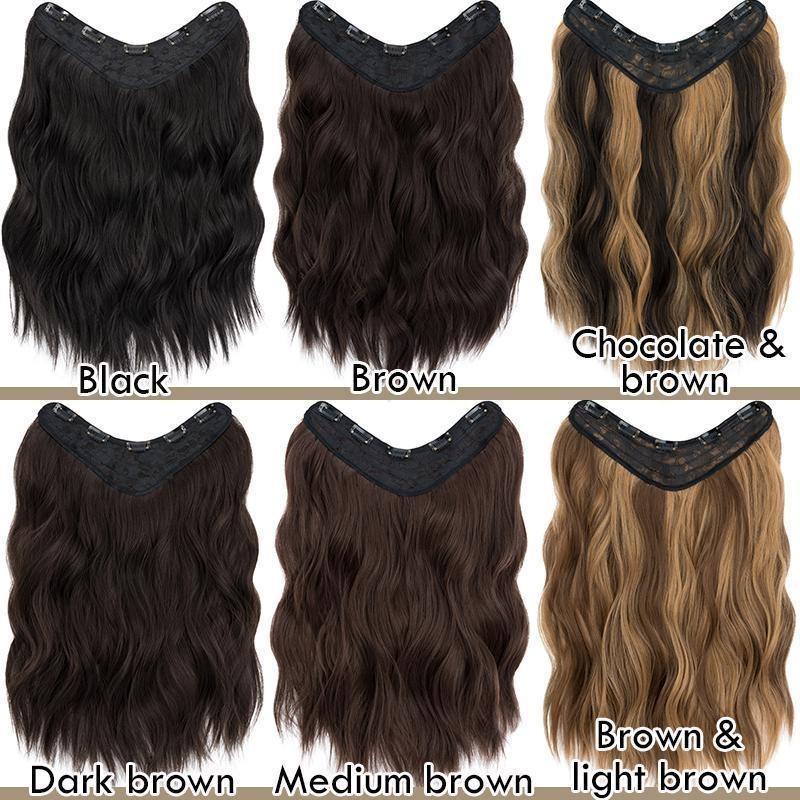 18" 45CM V-Shaped One Piece Clip In Hair Extensions Curly Wavy Hair With 5 Clips Synthetic Invisible Hairpieces For Women