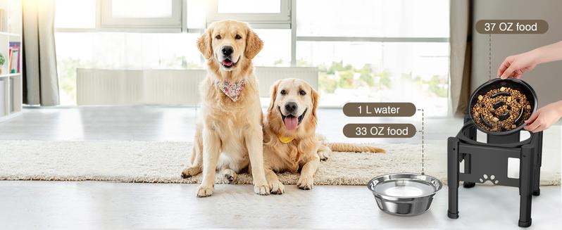 Elevated Slow Feeder Dog Bowls, Raised Dog Food Bowls with 3 Heights (6.1", 7.7", 9.3") Adjustable Dog Slow Feeder Bowl Non-Slip Dog Bowl Stand for Medium Breed, Dishwasher Safe