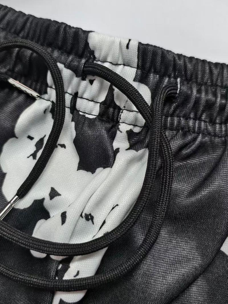 Autumn Winter Retro Floral Hip-Hop Loose Casual Pants, Casual Streetwear Trousers, Elastic Waist Pocket Sweatpants, Unisex Ring Design, Suitable for Fall & Winter