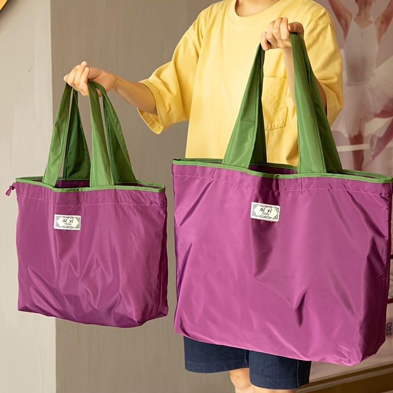 Reusable Nylon Shopping Bag, Large Capacity Foldable Eco-Friendly Tote, Adjustable Shoulder Strap, Leak-Proof Design, Multiple Colors Available