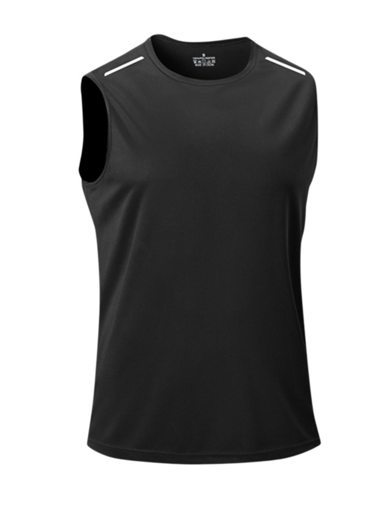 Men's Moisture-Wicking Sleeveless Training Vest, Reflective Detail Sportswear, Ideal for Running and Workouts, Casual Plain Style