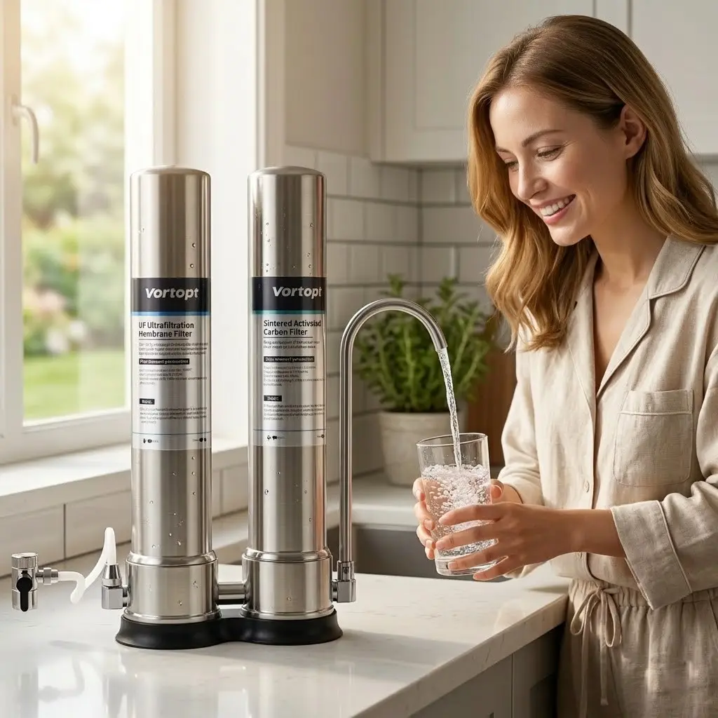 Vortopt Countertop Water Filter System, Direct Connect, 0.01µm Filtration, Reduces Pfoa/pfos, Chlorine, Heavy Metals, Bad Odors, C2 and Uf Filter