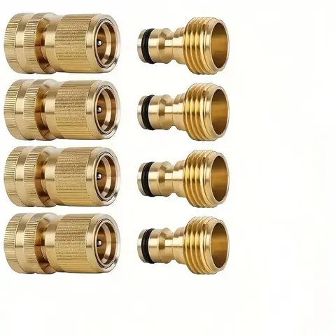 Brass Garden Water Hose Quick Connect Set, Garden Hose Quick Connect Fittings, 4 Counts/set Garden Hose Connector Adapter, Garden Hose Connector Adapter for Outdoor Lawn and Gardening Use #GLOBAL PICKS