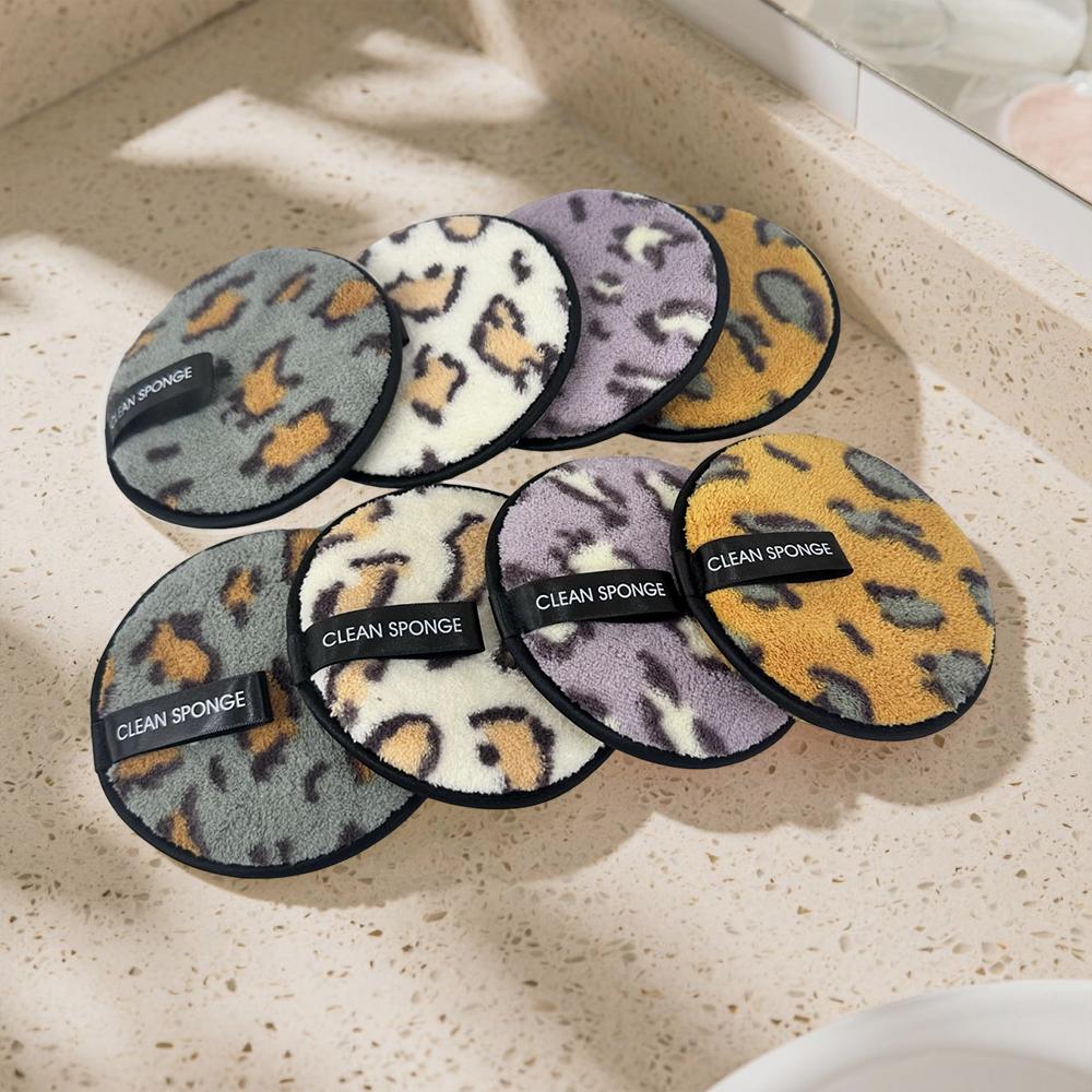 4pcs Makeup Remover Face Puffs, Leopard print Cleansing Makeup Remover pad, Reusable Washable Facial Cleansing Pads Wet And Dry Dual Use