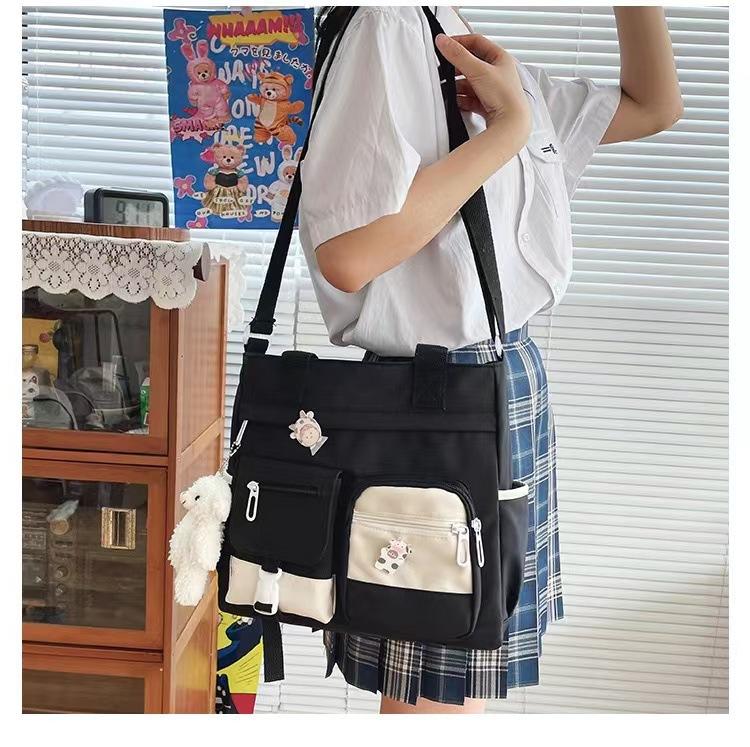 Canvas Tote Bag for Women, Multi Pocket Crossbody Shoulder Bag, Cute College Bag for School, Work, Travel & Everyday Use Multi Pocket Tote Bag for Phone, Books & Daily Essentials, Lightweight Canvas Crossbody Bag with Shoulder Strap for School & Work tik