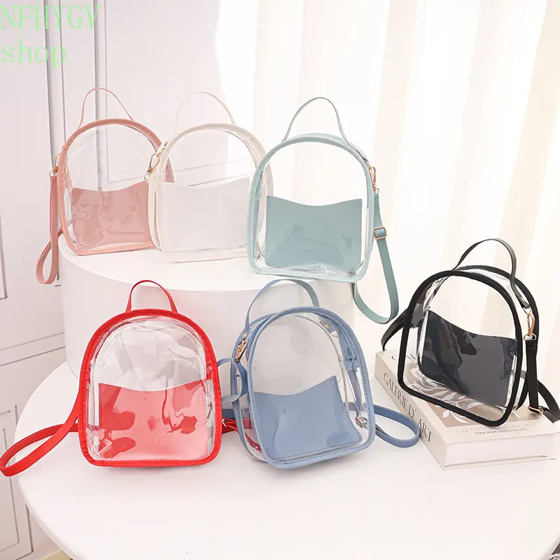 Women’s Two-Tone PVC Transparent Mini Crossbody Backpack Compliant With Stadium Rules, Lightweight See-Through Casual Pack With Adjustable Shoulder Strap, Perfect For Live Concerts, Beach Days, Shopping Errands And Daily Outdoor Use