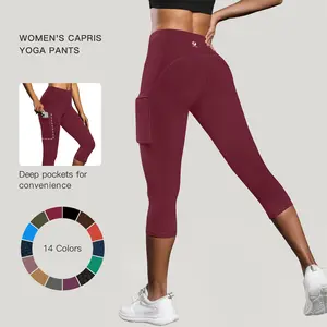 Women's Capris Yoga Pants with Pockets Running Pilates Fitness Running High Waisted Leggings