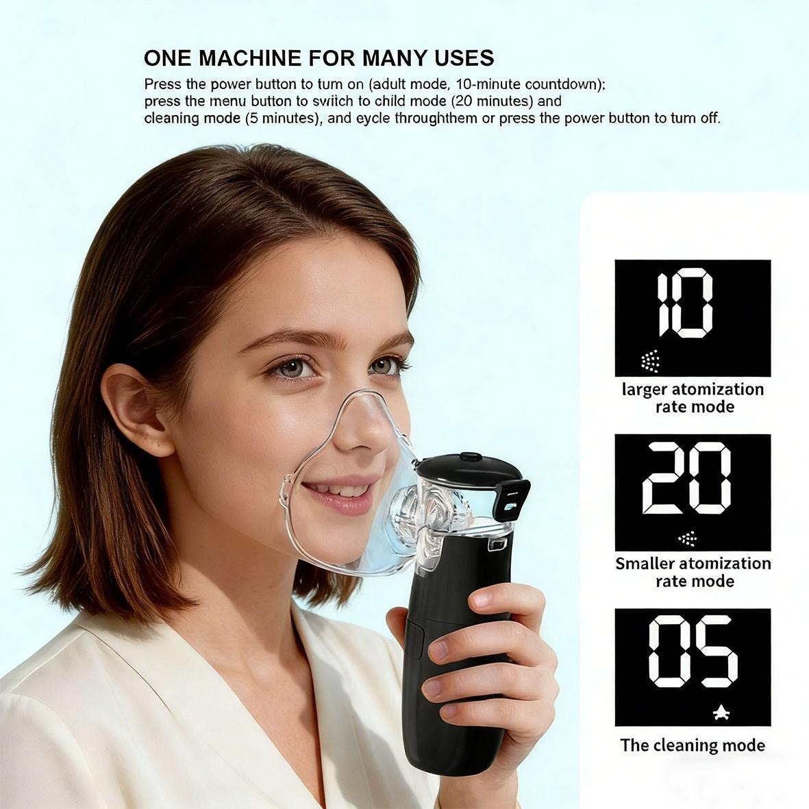 Portable Facial Steam Mask with Auto-Cleaning LED Interface, Rechargeable Handheld Humidifier for Home Travel Care, Facial Care Instrument, Includes 2 Masks + Mouthpiece