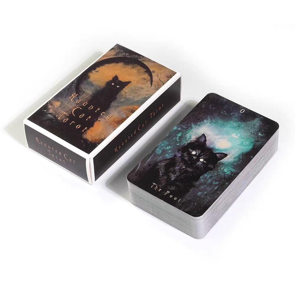 78 Pcs Haunted Cat Tarot Cards Box, Fortune-Telling Paper Game Fun, Family Gathering Entertainment Card Games, Home Party Entertainment, Unique Diverse