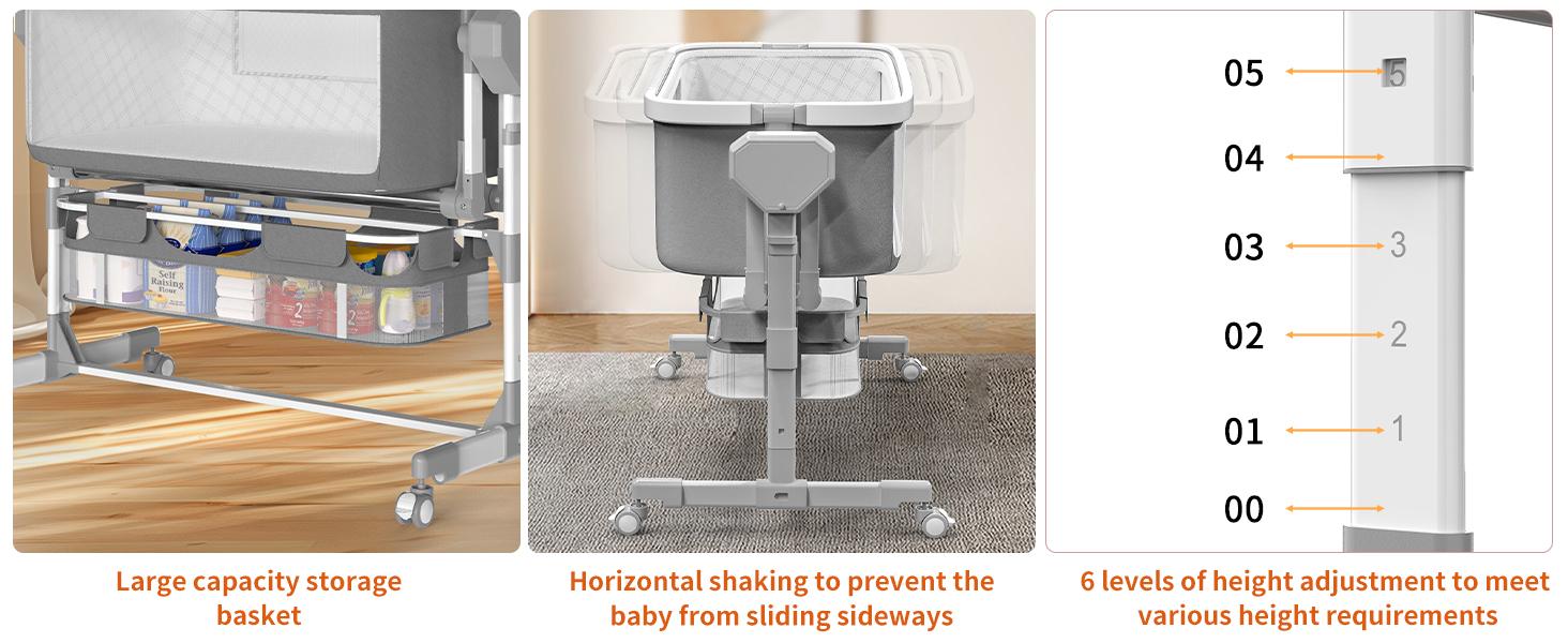 Rocking Bassinet for Baby, Electric Baby Bassinet Automatic 5 Rocking Motion Bassinet Bedside Sleeper for Newborn,  Auto Rolling Baby Cradle 6 Height Adjustable with 4 Lullabies