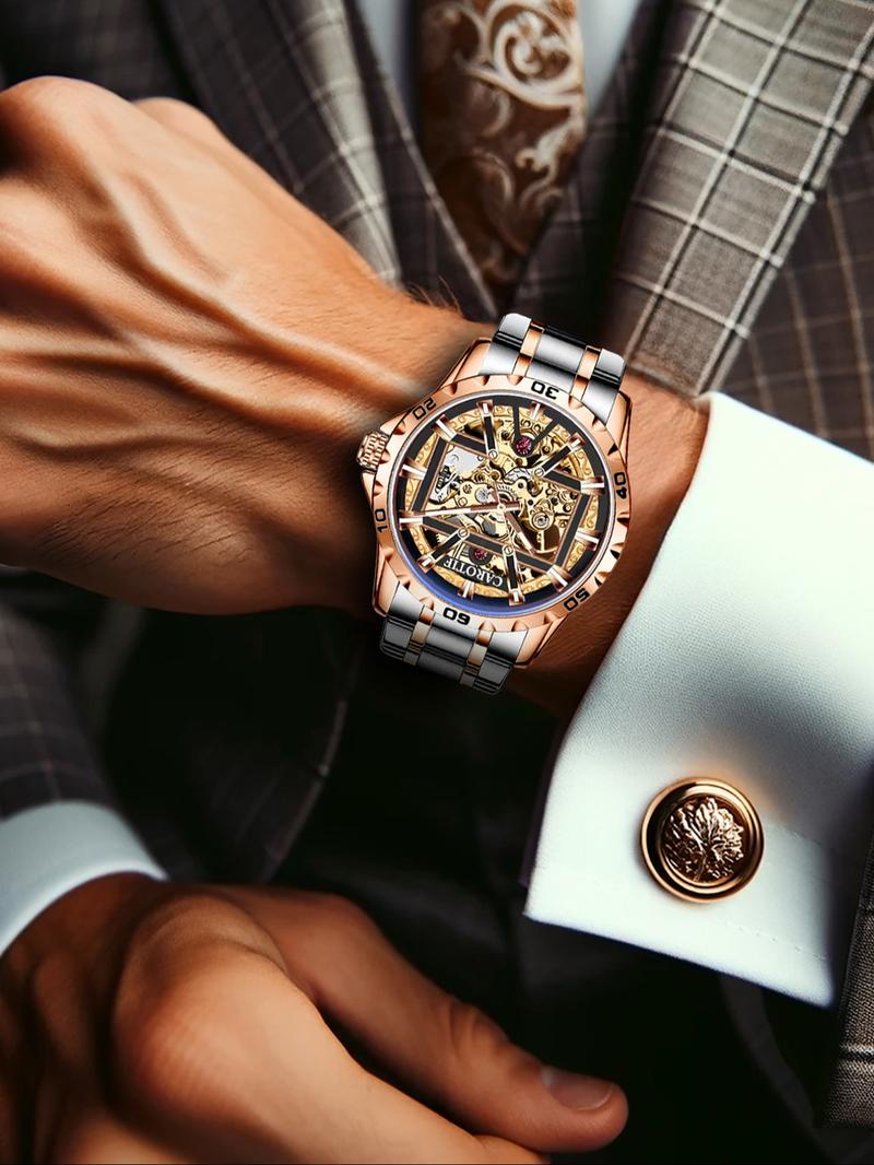 Men's Business Fashion Round Dial Analog Watch, Mechanical Style Watches, Fashion Watch for Party, Daily Clothing Decor, Trendy All-match & Exquisite Watch for Birthday Gift with Box