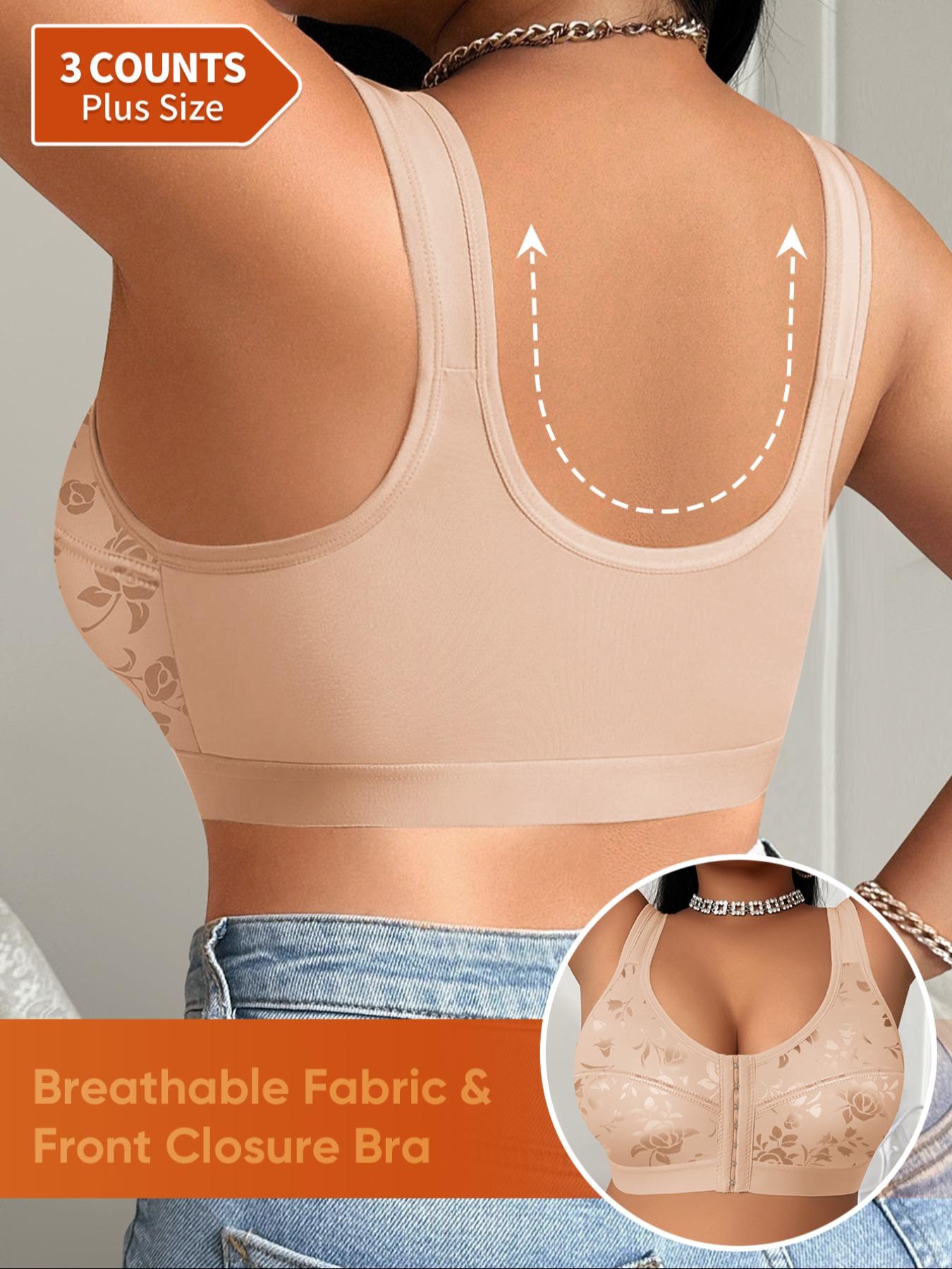 Women's Full Coverage Unlined Wireless Bra Set, Large Size Soft Breathable Underwear, Casual Plain Design, All Seasons Comfort