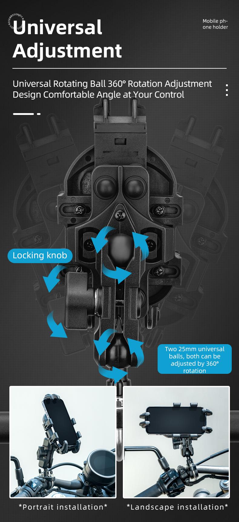 ROCKBROS Motorcycle Bike Phone Mount with Vibration Dampener for 4.7''-7.1'' Phones, Universal Motorcycle Handlebar Mount Phone Holder