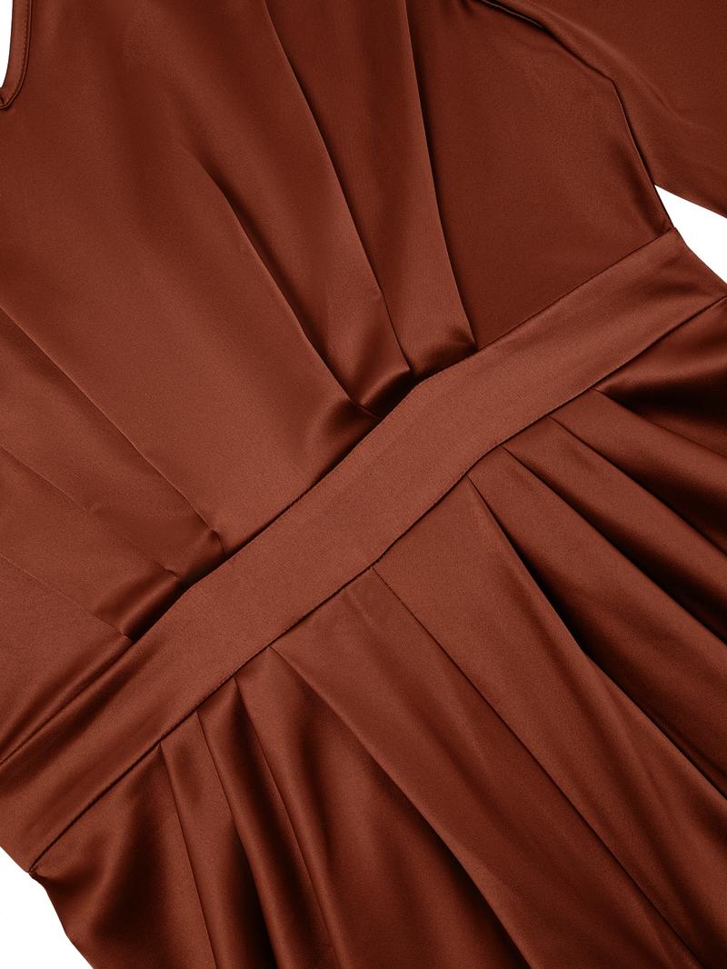 Elegant V Neck Backless Long Sleeve Dress, Plus Size Women's Fall Fashion, Slim-Fitting High Waist Split Skirt for Evening Parties