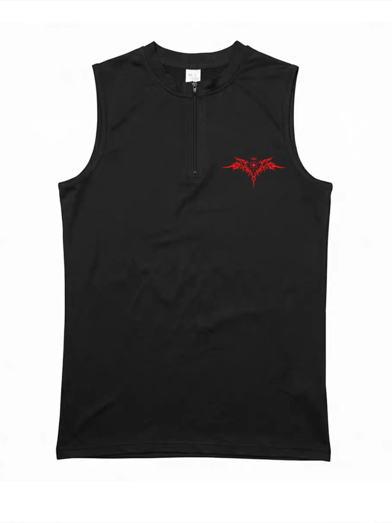 Mens Gothic Logo Quick Dry Sleeveless Shirt | Muscle Fit Half Zip Workout Tank | Gym Bro Streetwear Fitness Top