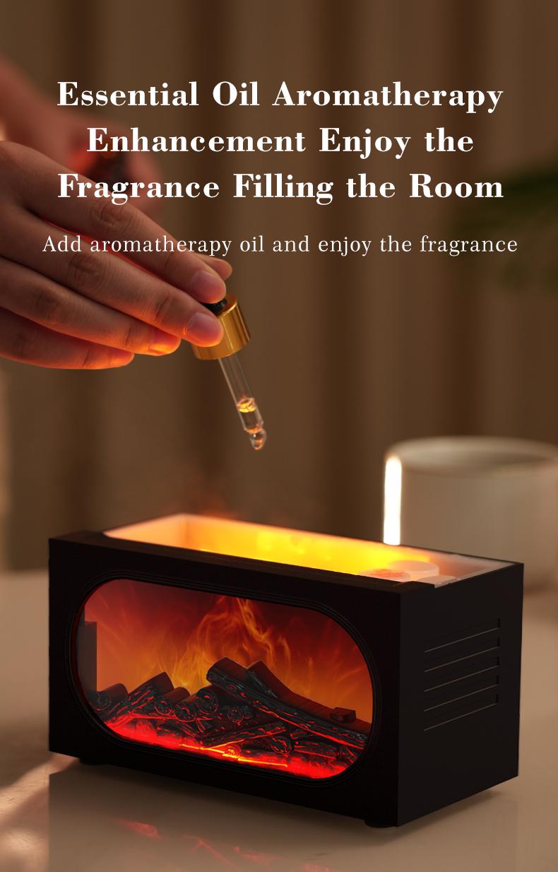 Fireplace Scent Diffuser Humidifier, Aromatherapy Humidifier, Flame Atmosphere Light, Waterless Power Protection, Fine Mist & Coarse Mist Output, Quiet Operation