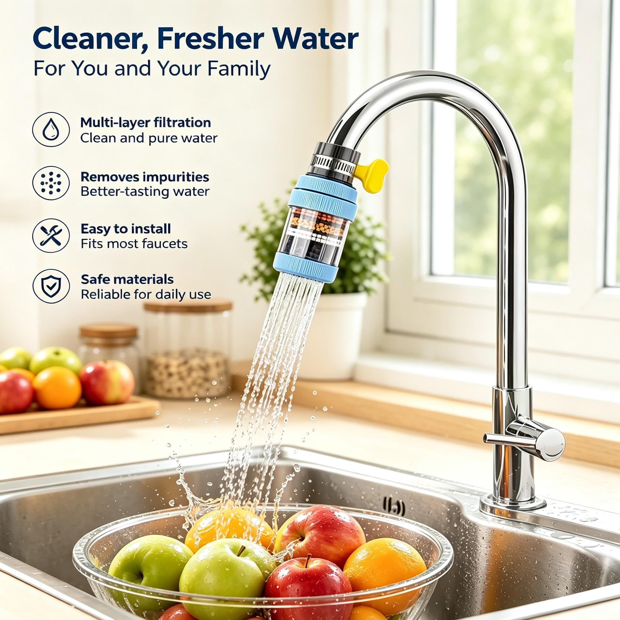 Kitchen Faucet Water Filter, Activated Carbon Filtration, Removes Chlorine Fluoride Heavy Metals, Ideal Gift for Home Kitchen Bathroom, Water Filter for Sink Faucet
