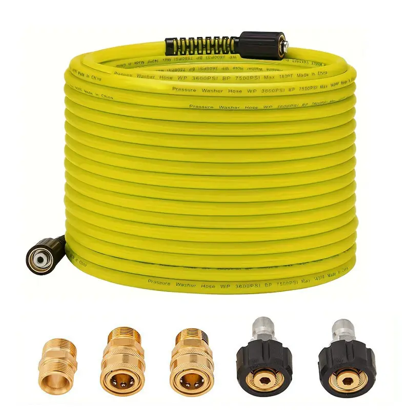 Pressure Washer Hose 50 FT x 1/4", M22 14mm Fittings, 3600 PSI | Replacement Power Wash Hose with 3/8" Quick Connect Kits, Kink Resistant, Ideal for Car, Driveway, Siding & Patio Cleaning