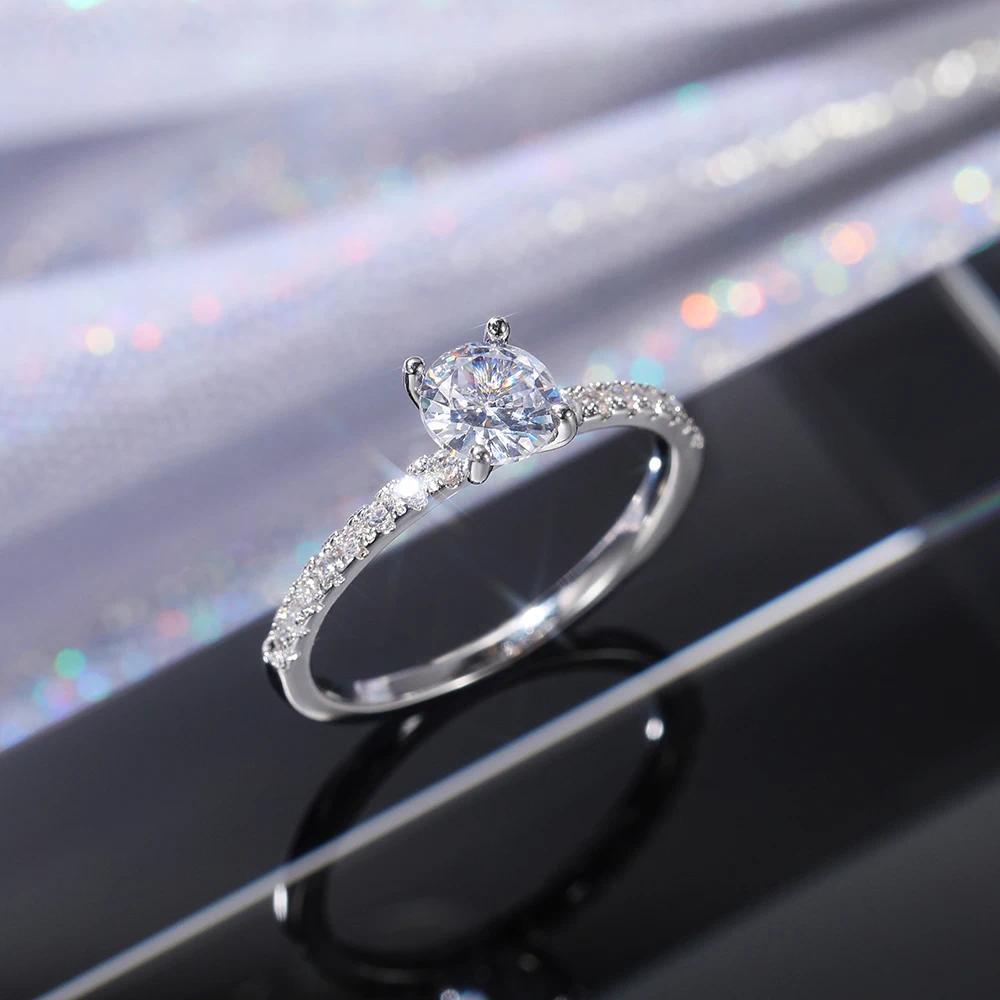 Huitan Women's Luxury Brass Base Thin Band Engagement Ring - Round Brilliant Zirconia, Luxury Look Costume Jewelry, Size-Adjustable, Sweat-Resistant, Drop Ship