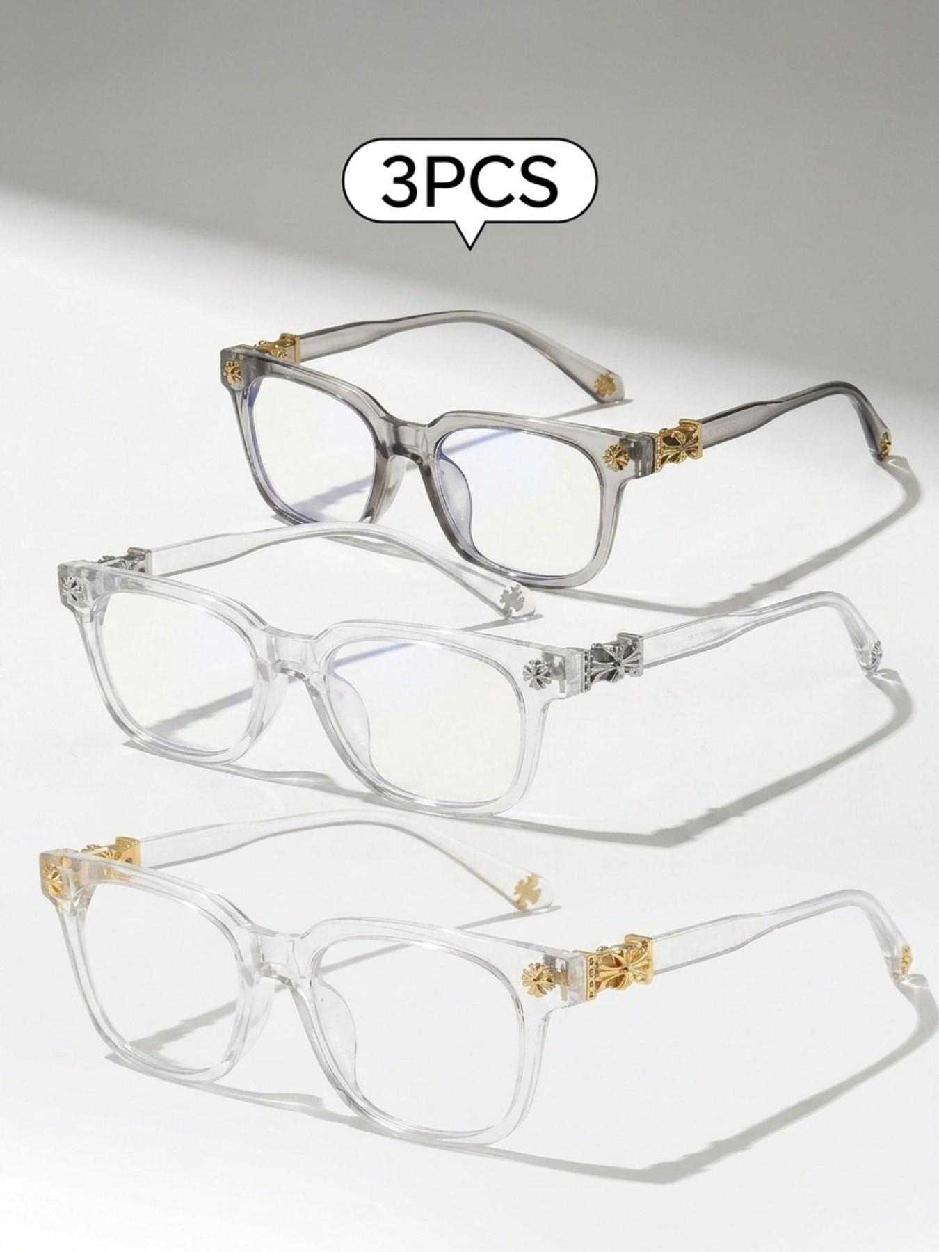 3PCS New Square Glasses, High Quality Eyewear, Unisex, Stylish Light Luxury Elegant Artsy Business Style Frames, Multiple Styles Available, Perfect Gift for Him, Suitable for Daily Wear and Decorative Photography Glasses, Square Frame Eyeglasses