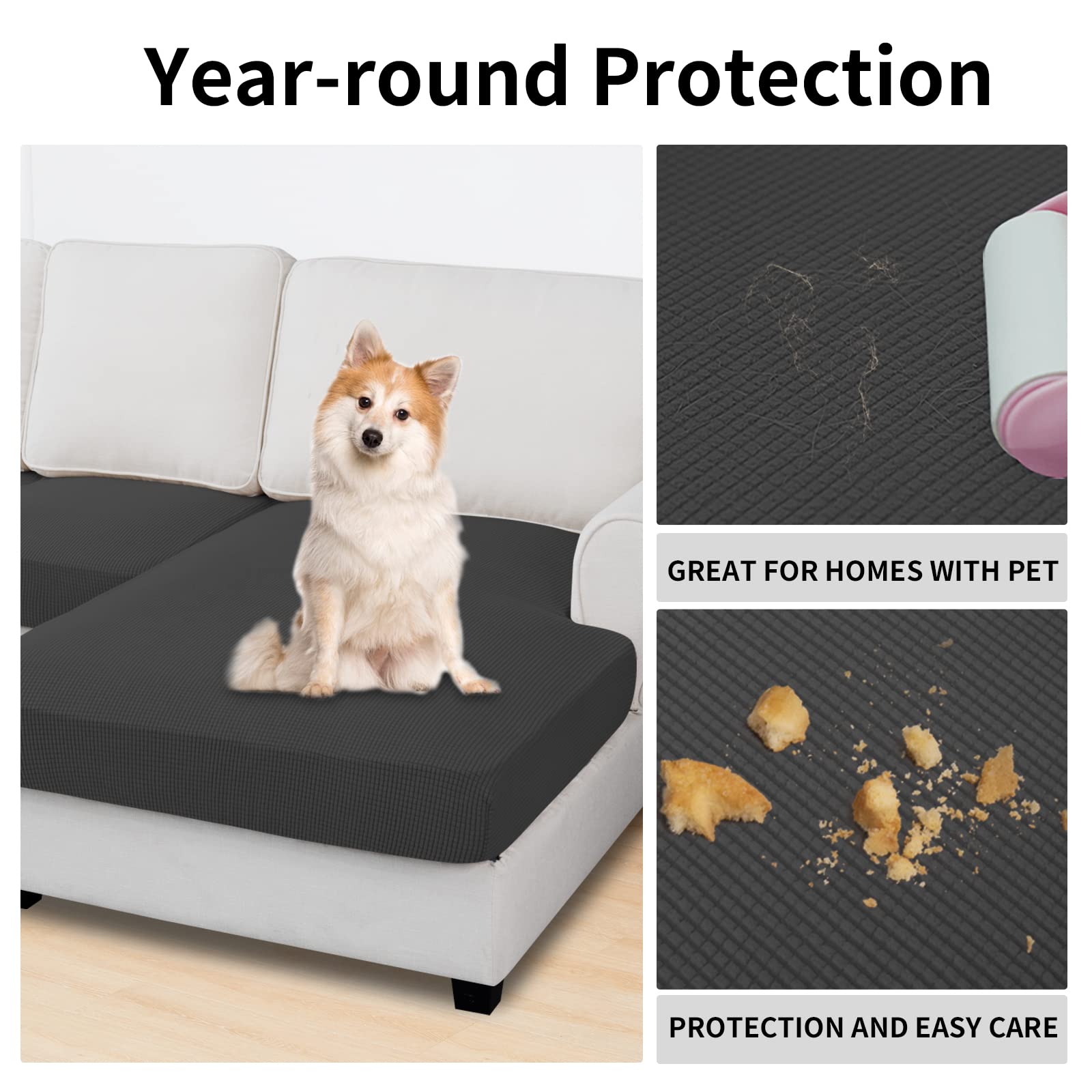 Easy-Going Stretch Cushion Covers for Sectional Sofa Left/Right L Shape Chaise Lounge Sofa Seat slipcover Anti-Slip Sofa Cover Soft