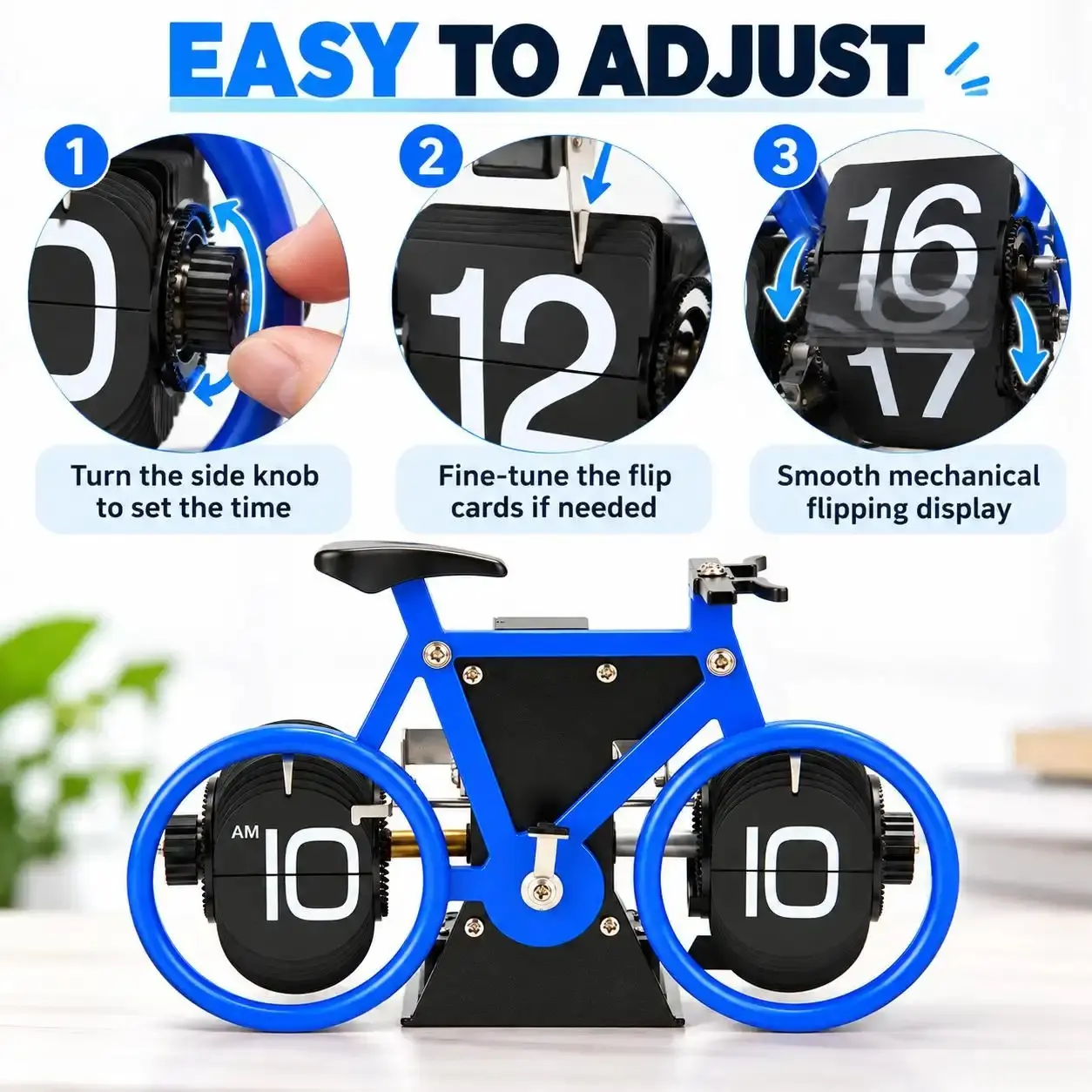 Retro Bicycle Flip Clock Battery Operated Mechanical Desk Clock Creative Bike Shaped Table Clock With Automatic Flip Display Vintage Home Office Decor Unique Gift For Cycling Lovers 6 Colors Available