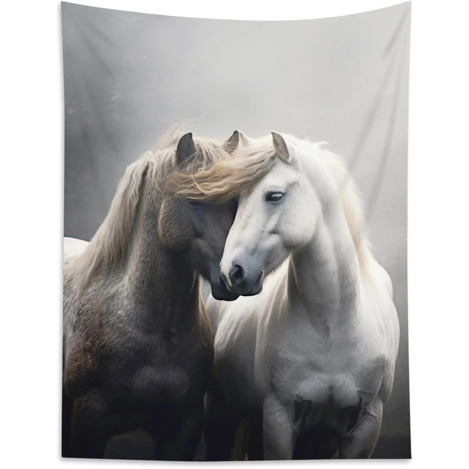Funny Horse Tapestry Romantic Modern Western Farm Animal Horses on Grey Tapestries for Bedroom Aesthetic Vintage Country Rustic Tapestry Wall Hanging Decor for Living Room Bedroom