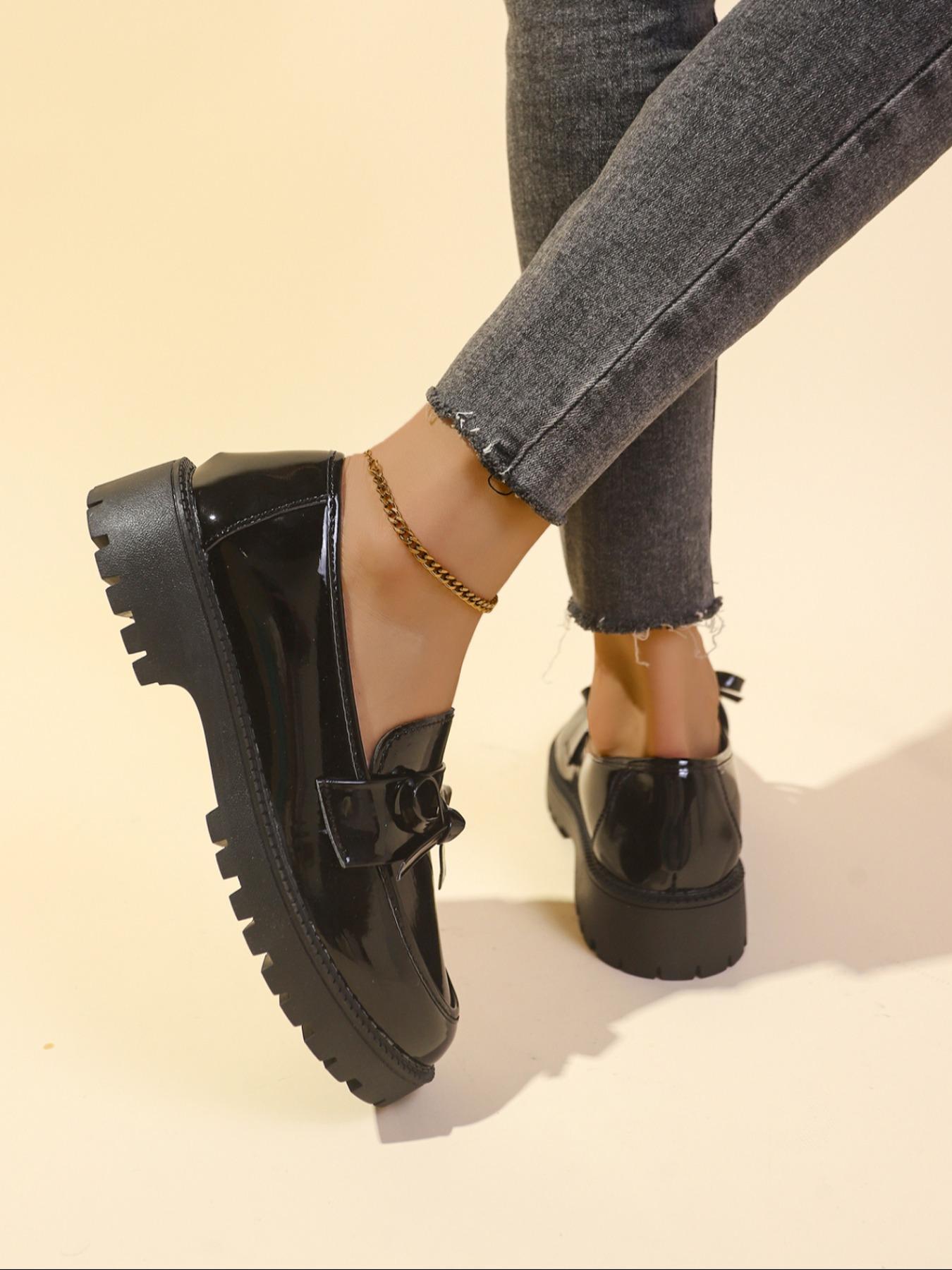 Women's Fashionable Solid Color Platform Loafers, Casual Comfortable PU Leather Shoes for Daily Wear, Lightweight Breathable Shoes for Women & Girls, Commuter Shoes Work