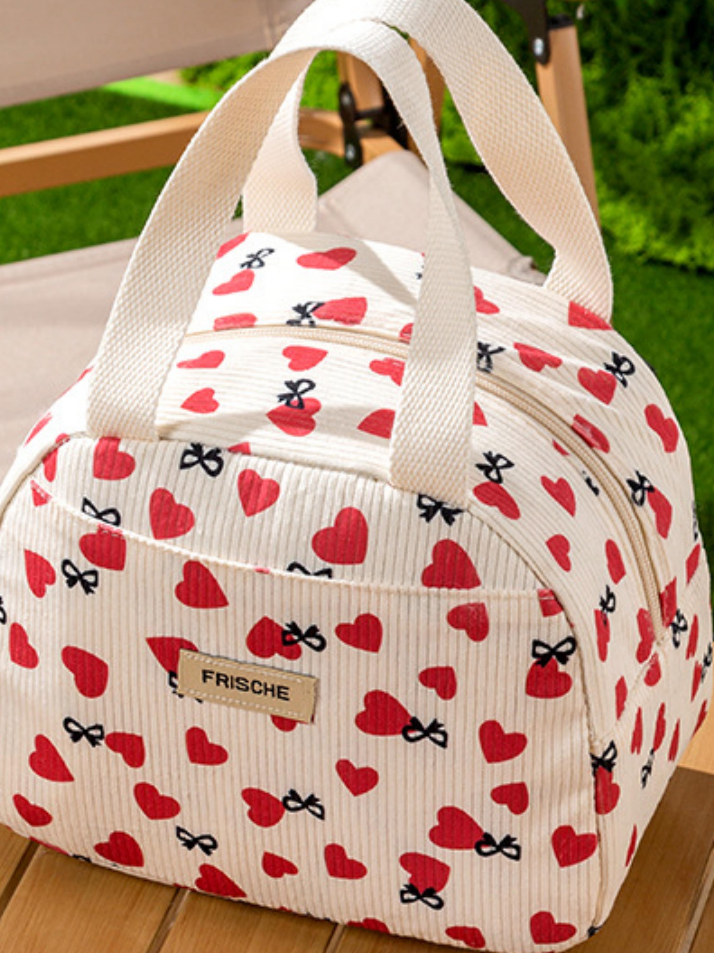 Strawberry Floral Large Capacity Insulated Lunch Box Bag, Heat-Resistant Wide Mouth Bento, Ideal for Picnics, Easy Carry, Spacious, Compatible with Containers
