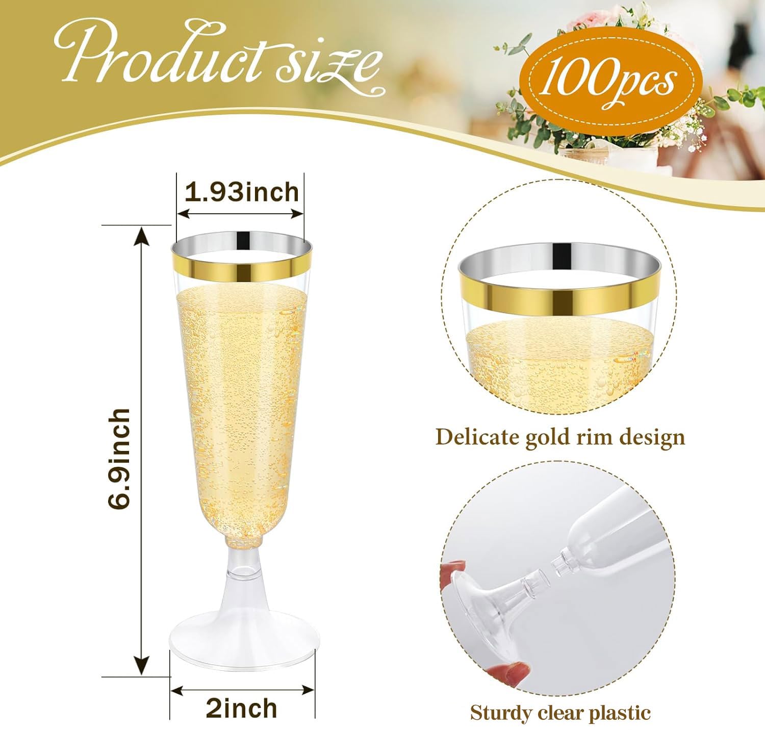 100Pcs 5oz Plastic Champagne Flutes, Disposable Plastic Wine Mimosa Glasses Assemble Plastic Champagne Cup for Party Wedding Cocktail Cup 100Pcs 5oz Plastic Champagne Flutes, Disposable Plastic Wine Mimosa Glasses Assemble Plastic Champagne Cup for Party Wedding Cocktail Cup