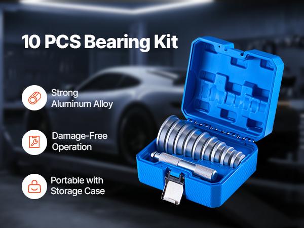 VEVOR Bearing Press Kit, 10 Pcs, Bearing Race and Seal Driver Set with 9 Bushings and Handle Shaft, Bushing Driver Tool Set, Heavy Duty Aluminum Alloy Removal Installation Tool Kit with Storage Case