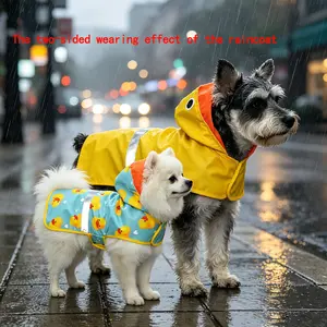 1pc Reversible Dog Raincoat, Waterproof Outdoor Pet Clothing Jacket with Duck Print, Machine Washable, Adjustable Straps for Small to Large Breeds