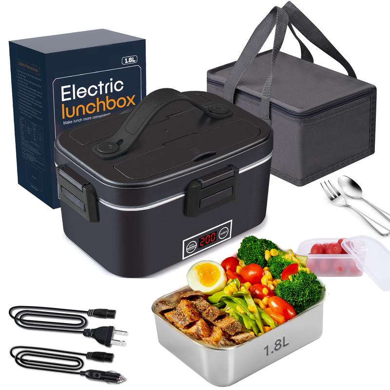 Nifogo Electric Lunch Box for Adults 80W Food Warmer Lunch Box 1.5&1.8L Stainless Steel Container&Bag Tableware 12V/24V/110V for Car/Truck/Work