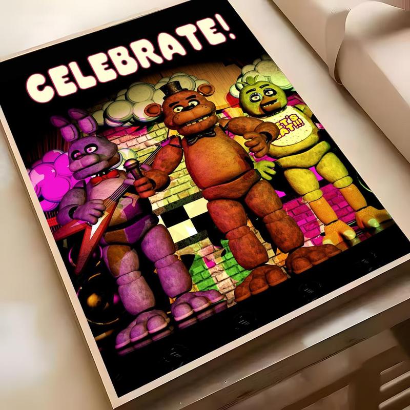5 Nights At Freddys Poster Sticky Waterproof Wall Art High Quality Print Vibrant Cartoon Design Aesthetic Home Living Bedroom Decor Trendy Room Decoration Easy-To-Apply Gift Durable