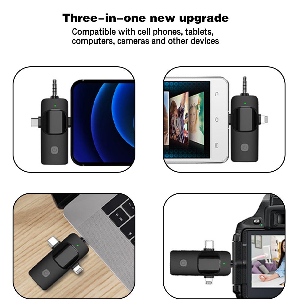 PADOX 3 in 1 Wireless Microphone for iPhone, Camera, Android, iPad, Mini Lavalier Microphone with Receiver,USB C Microphone, iPhone Mic, 2.4G Ultra-Low Delay, Microphone for Video Recording/Vlog/TikTok/YouTube/Interview