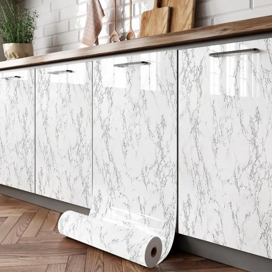 Marble Pattern Wallpaper Roll, Waterproof Oil-Resistant Self-Adhesive Wall Paper, Easy Install DIY Home Decor for Kitchen & Bathroom, Marble Backsplash Wallpaper