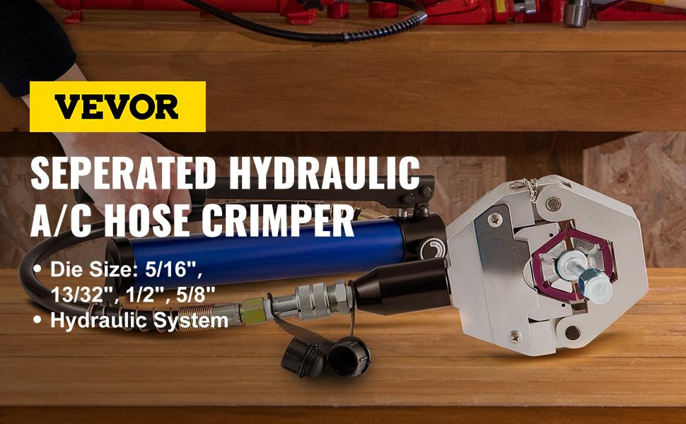 VEVOR Manually Operated AC Hose Crimper FS-7842B Separable Hydraulic Hose Crimper Kit Manual Piston Valve For Aluminum Pump Air Conditioning Repair with 7 Dies Whole Set Handheld AC Hose