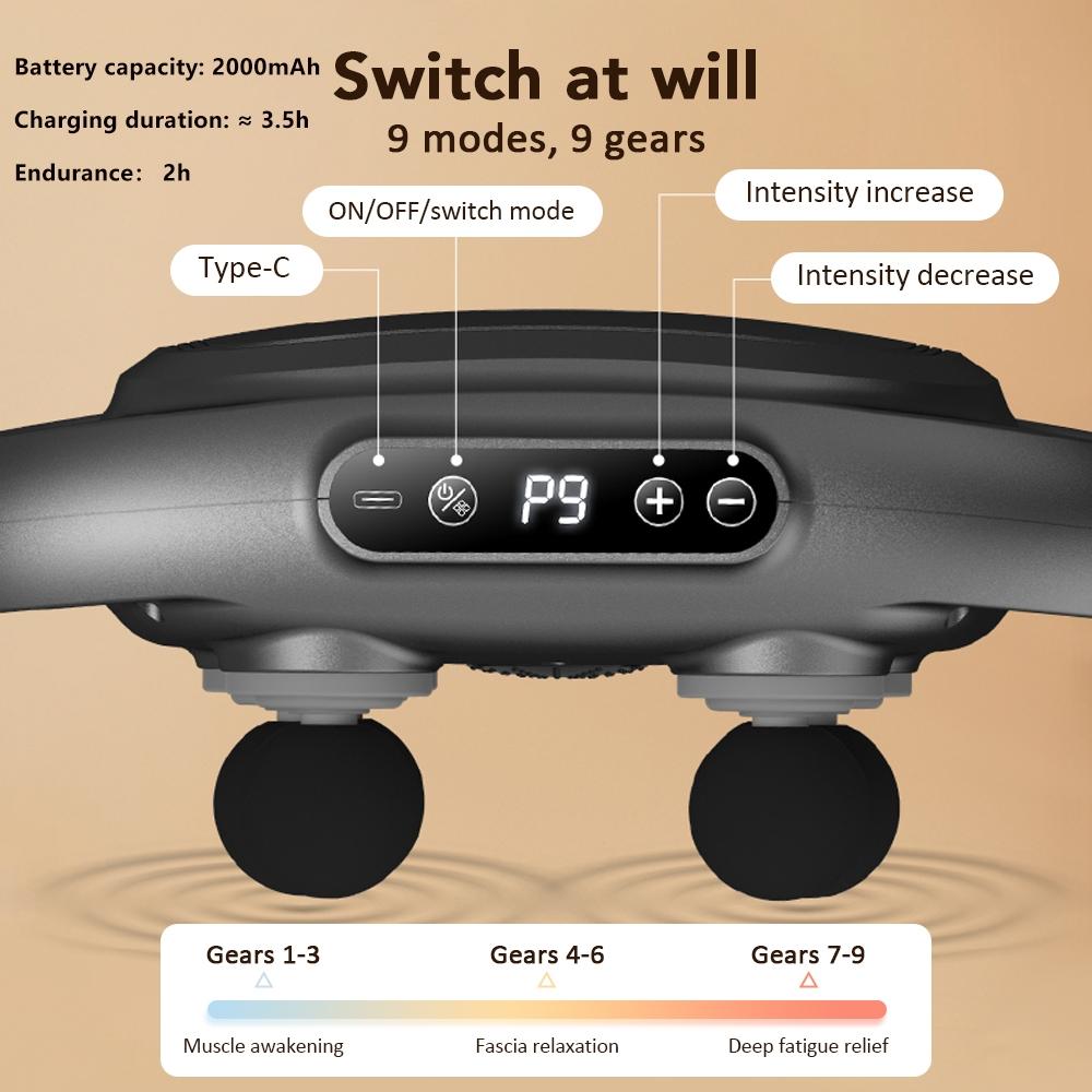 6-head Back Massager, 9-speed Adjustment Muscle Massager with Red Light Heating, Professional Muscle Massage Tool for Home & Travel
