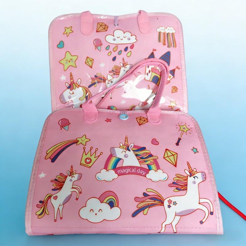 Felt Learning Board Set with Unicorn Design, Portable Interactive Multi-Page Cloth Book for Age 3+, Parent-Child Learning Activities, Visual Learning Tools