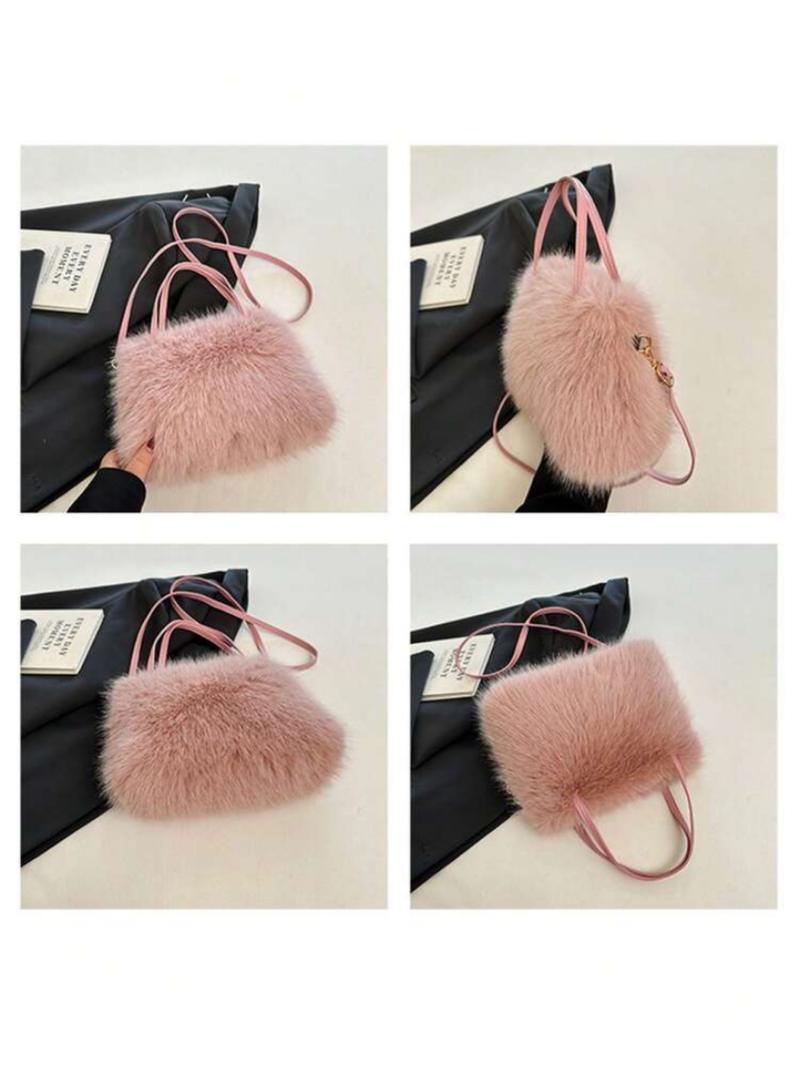 Fashionable Imitation Fur Small Casual Trendy Handbag with Grip Handle and Shoulder Strap, Stylish Design, Multiple Color Options, Perfect Daily Accessory