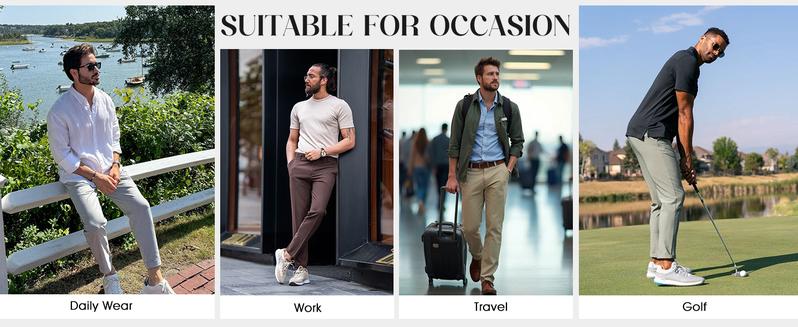 Runcati  Men‘s Stretch Golf Pants Casual Slim Fit Dress Pants Elastic Waist Tapered Work Cropped Trousers