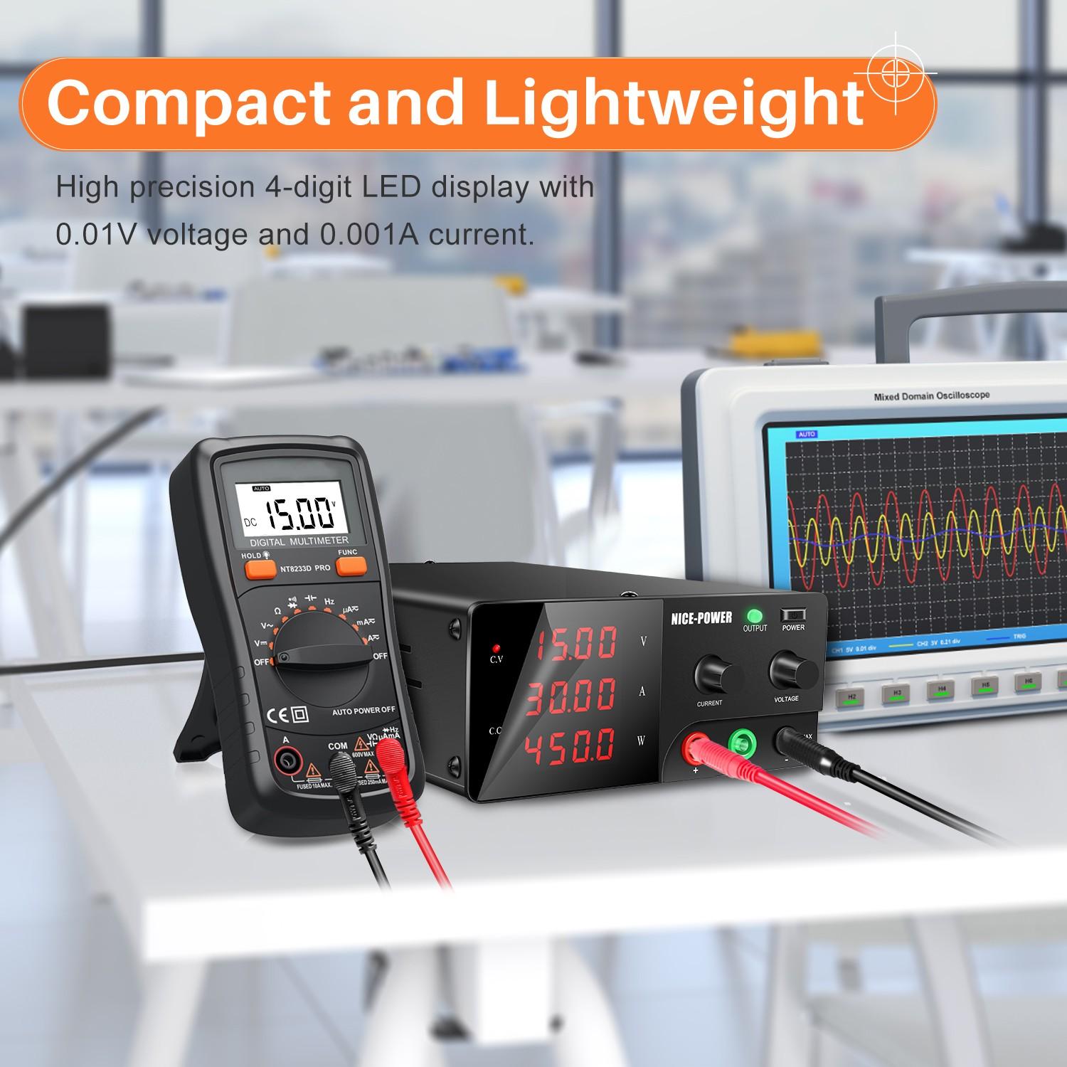 Nice-Power Variable Dc Power Supply, 15v 30a 450w High Power Bench Power Supply, Encoder Knob and Output Switch, Lab Power Supply