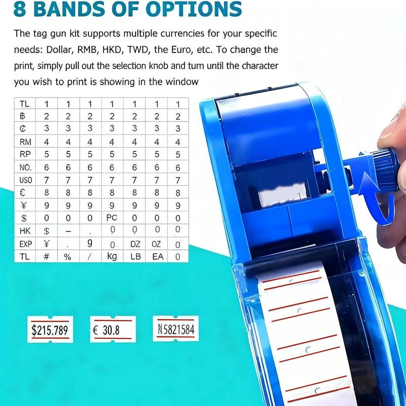 1 pcs MX-5500 8 Digits Price tag Blue/ Red Stick Device with 5000 Sticker Labels and 2 Ink Refill, Label Maker Portable Label Printer Pricing Stick Device Kit Numerical Tag Stick Device for Office, Retail Shop, Grocery Store, Garment