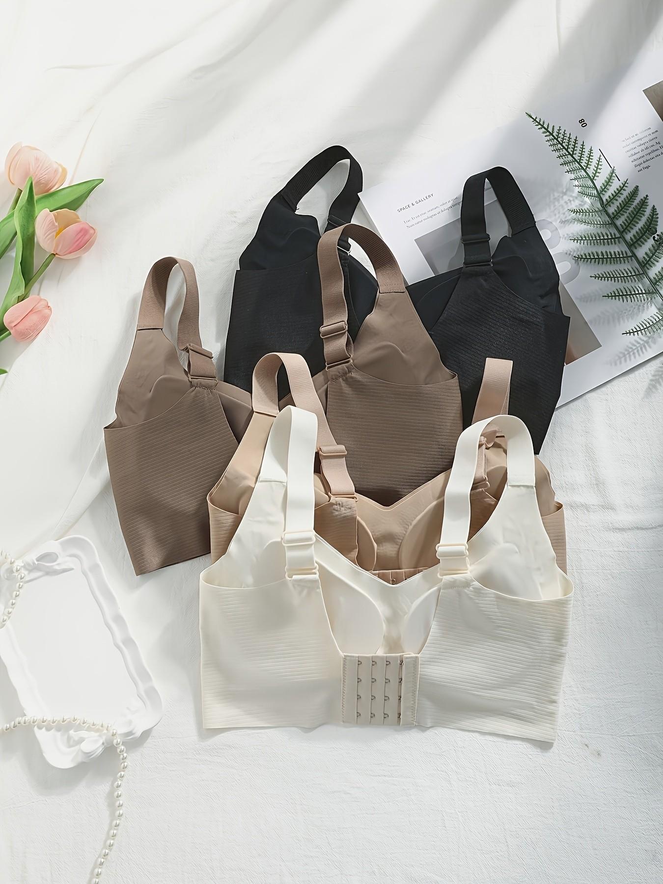 Women's Solid Adjustable Strap Wireless Seamless Spandex Bra, Breathable Comfortable Buckle Back Push Up Bra, Women's Lingerie for All Seasons, Bra Pack