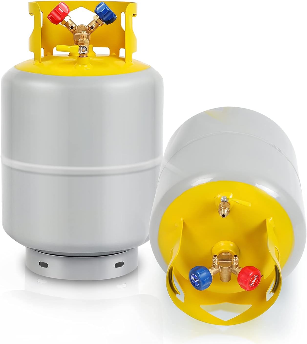 Refrigerant Recovery Tank with Double Valve Collar Design Reusable Save Valve and Collar Design Reusable with 14 Inch SAE Y Valve Yellow Tool Hardware Air Compressor Kit Air Compressor Hose Heavy Duty